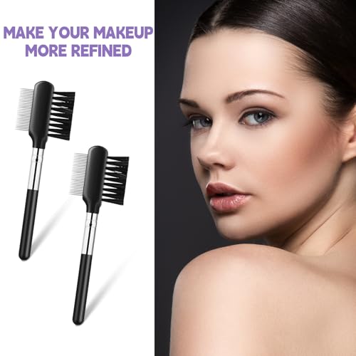 Travel Eyelash Comb Set - 2 Pack Metal Eyelash Separator & Eyebrow Brush