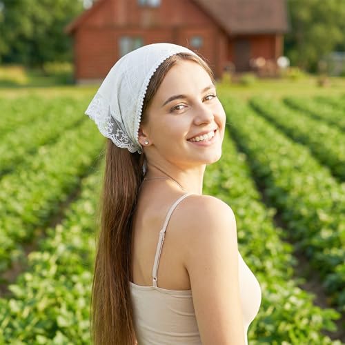 White Lace Head Scarf for Women - Adjustable Bohemian Bandana