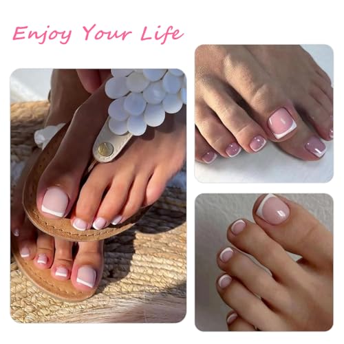 SENGYi Nude-White French Tip Press On Toenails Kit with Nail Glue, 120 Pcs