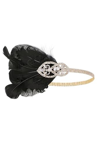 BABEYOND Black 1920s Flapper Feather Headband, Great Gatsby Vintage Headpiece