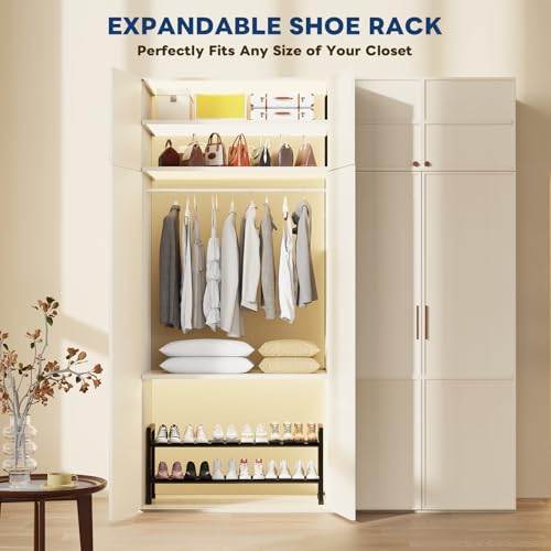 Adjustable 2-Tier Expandable Shoe Rack - Black Steel Organizer