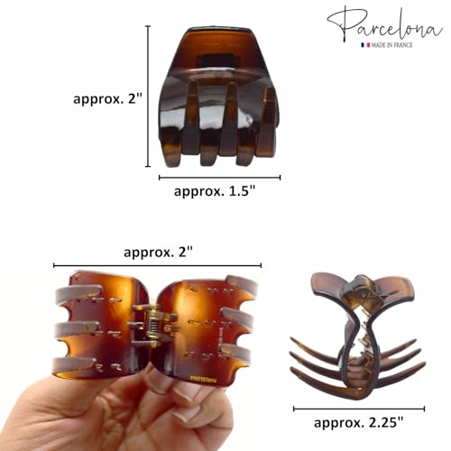 Parcelona French 1.5" Small Hair Claw Clips, Set of 2, Black & Tortoise