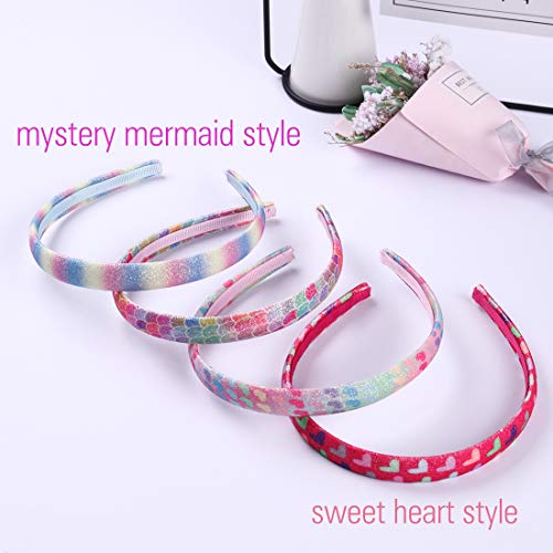 WANYU Rainbow 8 Pack Kids Headbands – Sequin Heart & Mermaid Hair Bands for Girls