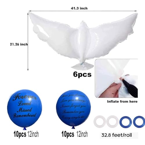 Blue Memorial Balloons & Dove Balloons for Funeral Remembrance