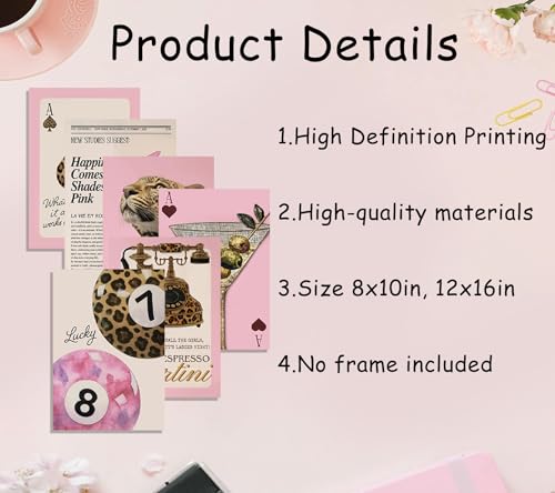 Trendy Pink Leopard Wall Art Prints - 8x10in Unframed Aesthetic Decor