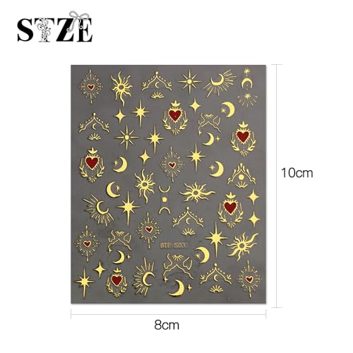 Self-Adhesive Moon & Star Nail Art Stickers - 9 Sheets
