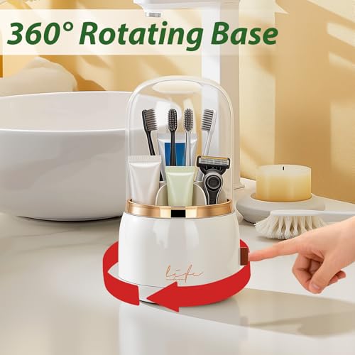 360° Rotating 7-Slot Toothbrush Holder with Cover for Bathrooms