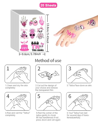 Bad To The Bone 192-Piece Skeleton Temporary Tattoos – 20 Sheets for 2nd Birthday Party Favors