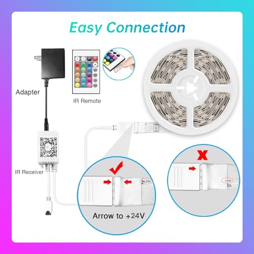 TJOY 25ft LED Strip Lights - RGB Color Changing with Remote & App Control
