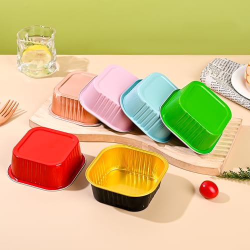 40 Pack 10oz Aluminum Foil Mini Cake Pans with Lids - 4"x4" Disposable Baking Cups