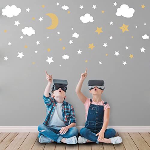 Crescent Moon Stars and Clouds Wall Decals for Nursery Decor