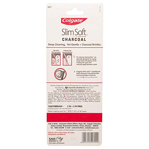 Colgate SlimSoft Charcoal Toothbrush Set of 4 - Gentle Deep Clean