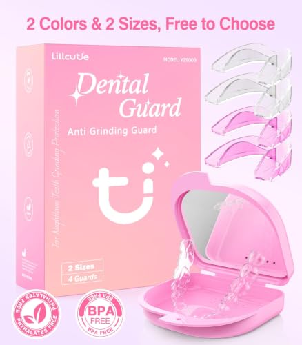 Litlcutie Mouth Guard for Teeth Grinding - Pink & Clear, 4 Pack (2 Large + 2 Small)