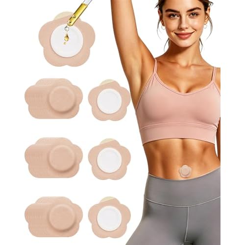 48PCS Castor Oil Patches, Disposable Castor Oil Pack Wraps with Organic Cotton Patches, Leak-Proof Belly Button Patch Cover, Portable & Breathable, Skin-Friendly, Beige