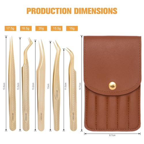 EKYSSO 5-Piece Professional Stainless Steel Lash Extension Tweezer Set