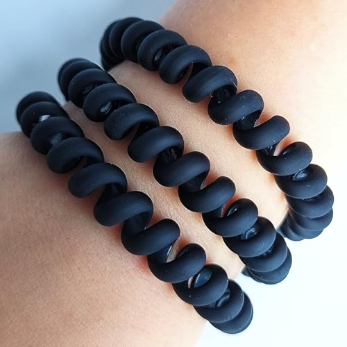 20 Matte Black Spiral Hair Ties - Soft, No Damage, Waterproof