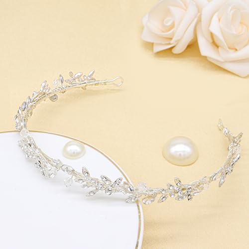 Oriamour Crystal Bridal Headband - Floral Rhinestone Hair Piece for Brides