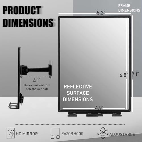 LFOYOU Shower Mirror for Shaving & Washing Your Face with a Squeegee - Built-in Two Razor Holder, 360¡ÆRotation Adjustable Shaving Bathroom Mirror - Easy Install, Home Shower Accessory(Not Fogless)