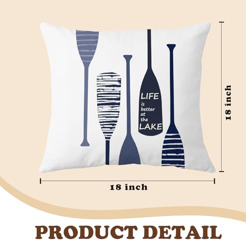 Navy Blue Lake House Decor Pillow Covers 18x18 - Double-Sided