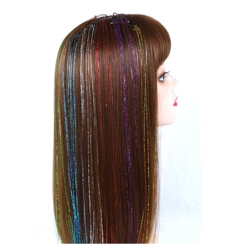 BALINGHAIR 22 Inch Lake Blue Clip-in Tinsel Hair Extensions, 12 Pcs Sparkling Glitter Hair Accessories for Women & Kids