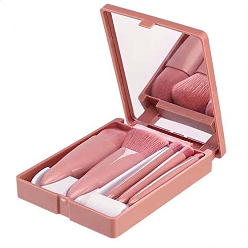 COSHINE 5pcs Travel Makeup Brush Set with Mirror - Portable, Vegan, Flawless Finish