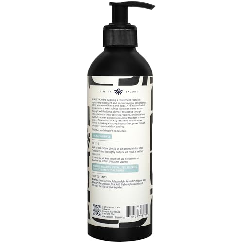 AYÉYA Unscented African Black Soap Liquid Face & Body Wash 12 Oz - Gift-Ready, Fragrance-Free