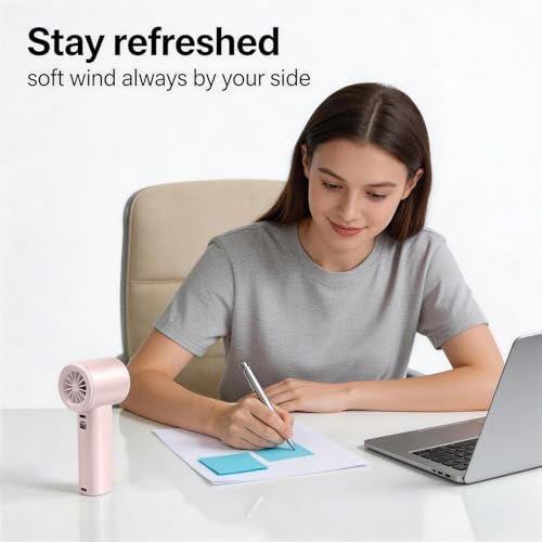 Berrtinfn Portable Handheld Fan - Rechargeable Turbo Fan for Travel, 5 Speed Air, Compact & Lightweight - Pink