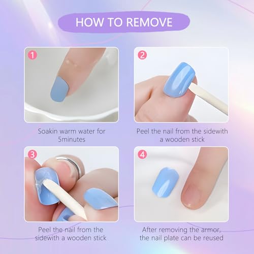 Mtruil Summer French Tip Press-On Nails Set - Designs 23, Short Almond, Pink & Blue Beach Nail Art, Reusable 24 pcs