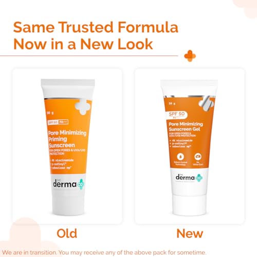 The Derma Co Pore Minimizing Sunscreen SPF 50 - 2-in-1 Primer & Protector, Matte Finish, 1.76 Oz