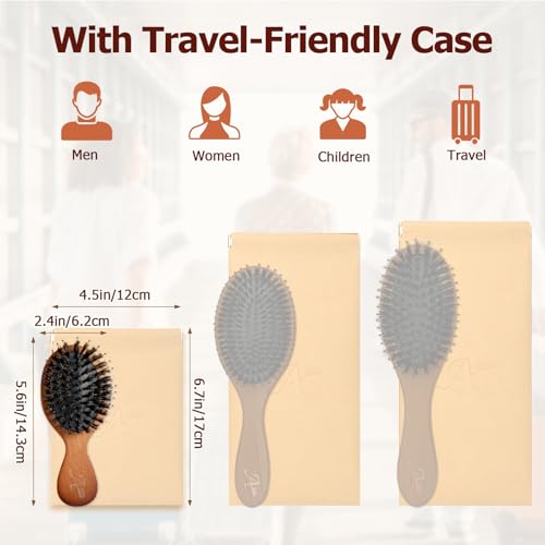 Ancable Wood Mini Round Travel Hair Brush with Boar Bristles, Kid-Friendly & Portable