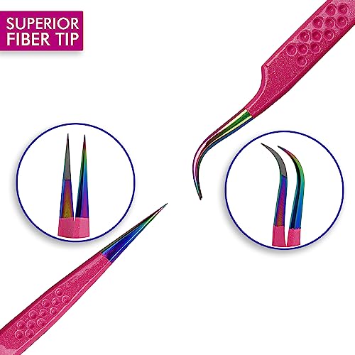 Precision Eyelash Extension Tweezers Set, Fiber Tip Stainless Steel Tools