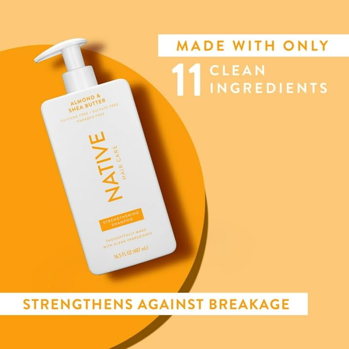 Native Strengthening Shampoo - Almond & Shea Butter, Sulfate & Paraben Free | 16.5 oz with Pump