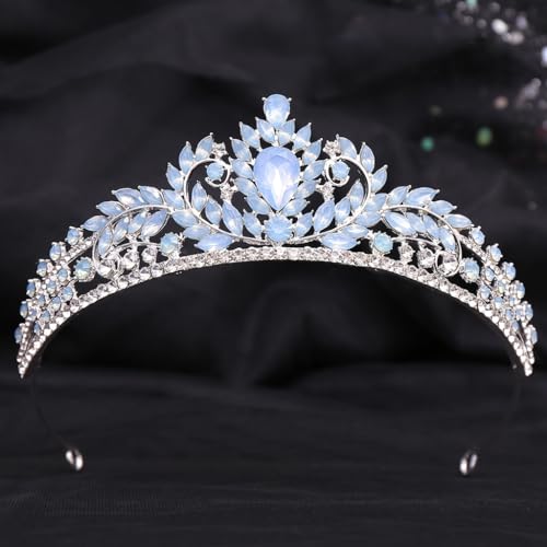 Light Blue Baroque Tiara Crown with Rhinestones for Weddings