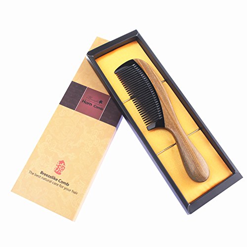 Breezelike Fine Tooth Wooden Hair Comb with Round Handle