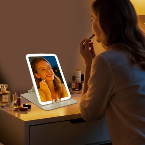 AtAstra Foldable LED Makeup Mirror with Smart Sensor - Standard Travel Vanity with 3 Light Modes