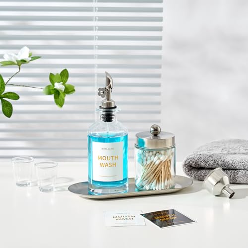 MUVEKA Silver Glass Mouthwash Dispenser Bottle with Auto Spout