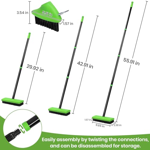 3-in-1 Long Handle Deck Brush for Weeding & Moss Removal