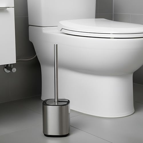 Stainless Steel Toilet Brush and Holder Set with No-Touch Design