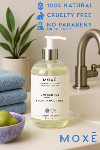 MOXE All Natural Hand Wash, Unscented 12oz - Gentle Formula for Sensitive Skin