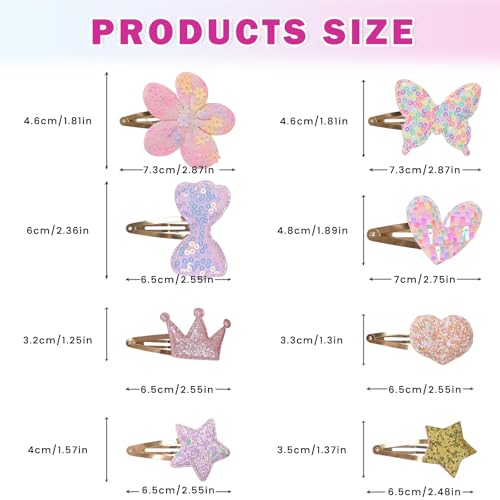 Kids Hair Clips Set - 16 Cute Heart, Butterfly, Flower & Crown Barrettes for Girls