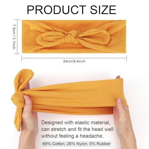 DRESHOW 8 Pack Women's Bow Knotted Rabbit Ears Headbands - Non-Slip Elastic Hair Wraps for Sport & Fashion