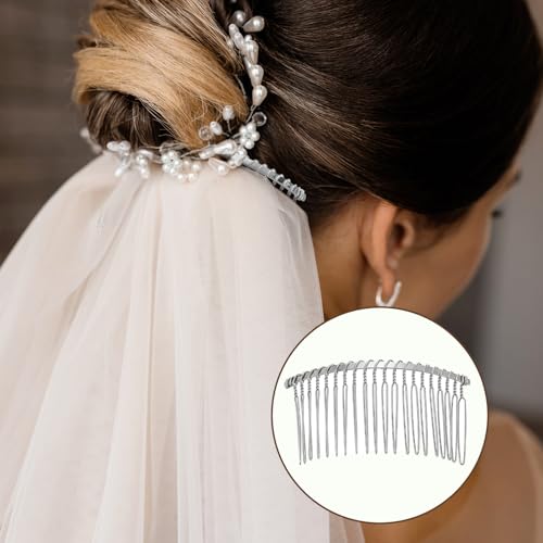 3-Piece Silver Veil Comb Set with 20 Extra-Long Teeth