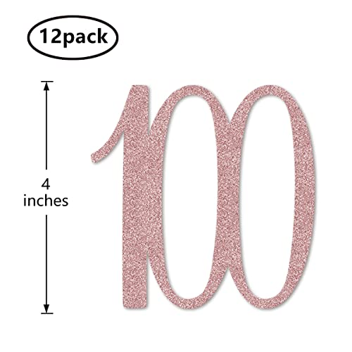Rose Gold Glitter Number 100 Centerpiece Sticks - 12-Pack