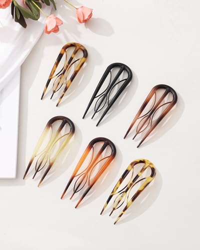AWAYTR Tortoiseshell French Hair Pins 6-Pack U-Shaped Hair Forks for Women Updos