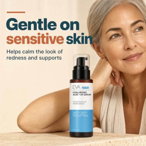 Eva Naturals Hyaluronic Acid + B5 & Vitamin C Face Serum 2 oz – Deep Hydrating & Anti-Aging