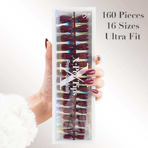 SXC Press On Nails Royal Rose - Short Almond Fake Nails 16 Sizes 160 pcs