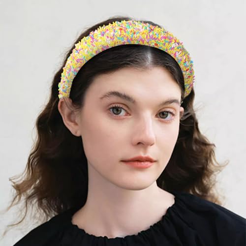 Semato Yellow Sprinkle Headband for Women – Wide Padded Donut Hair Band