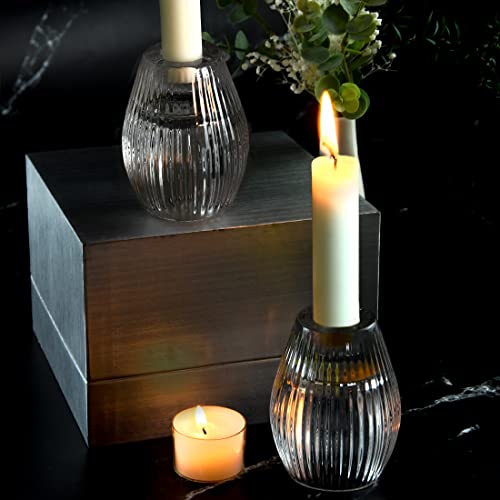 Ribbed Glass Candle Holders Set of 2 - Tealight & Taper Holders