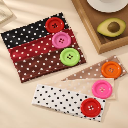 6 Pack Polka Dot Headbands for Women - Y2K Button Hairbands