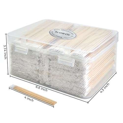 Bcowos 2200 Count Pointed Cotton Swabs with Storage Case